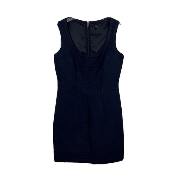 Theory Dress 0 Womens Navy Blue Sheath Wool Blend MIni Exposed Zipper Career - Picture 1 of 9